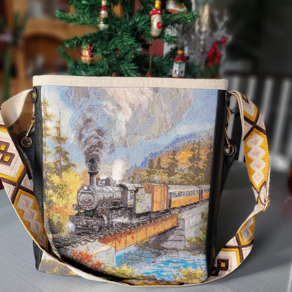 Handmand danier leather and needlepoint purse